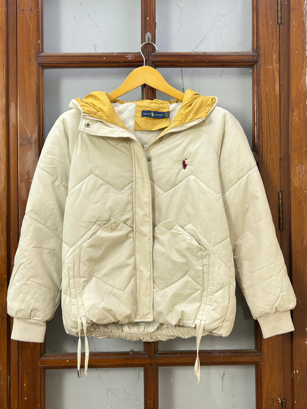 POLO RL OFF WHITE HOODED PUFFER JACKET ( D6872 )