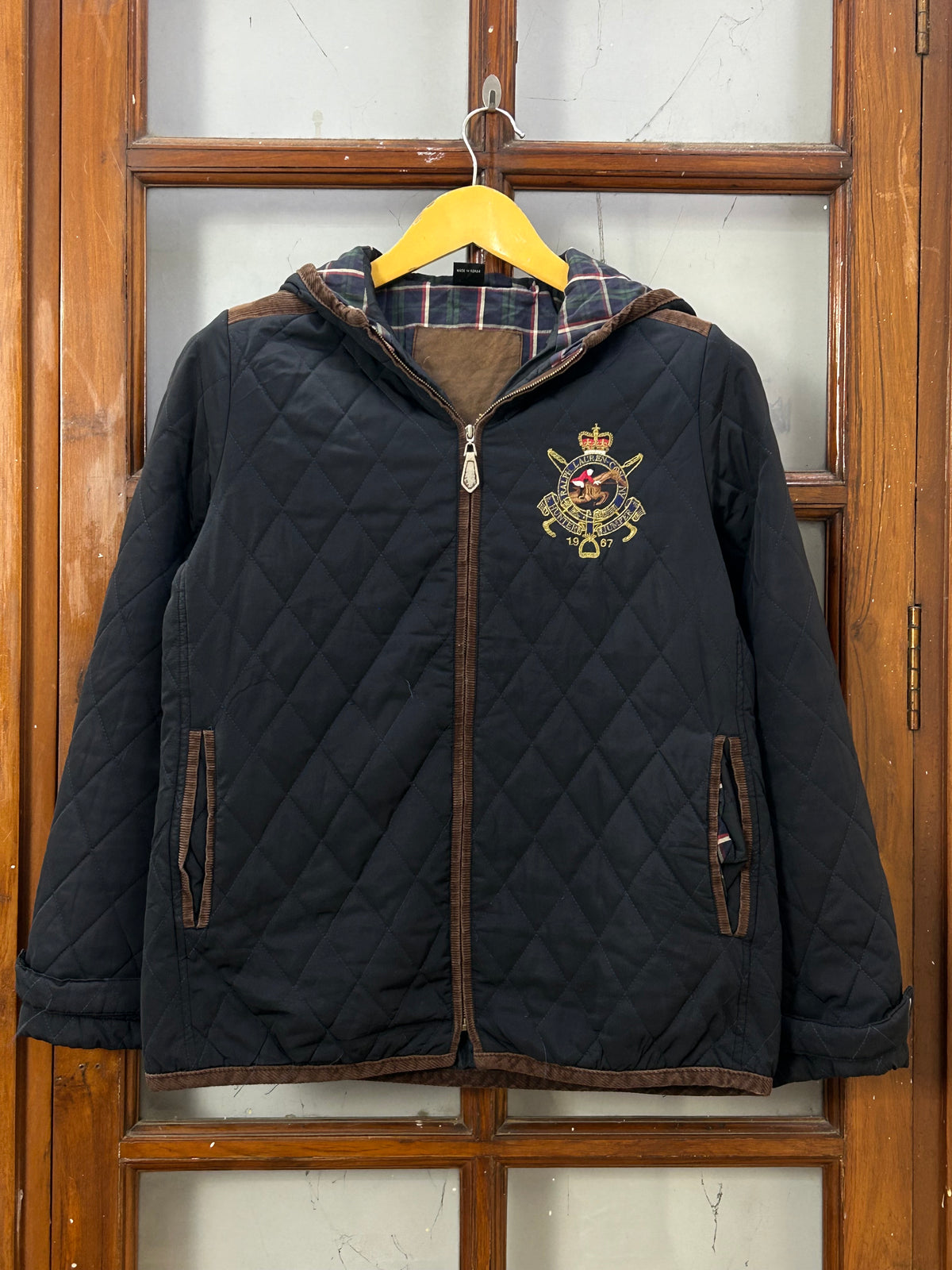 POLO RL NAVY BLUE DIAMOND  QUILTED HOODED JACKET ( D6871 )