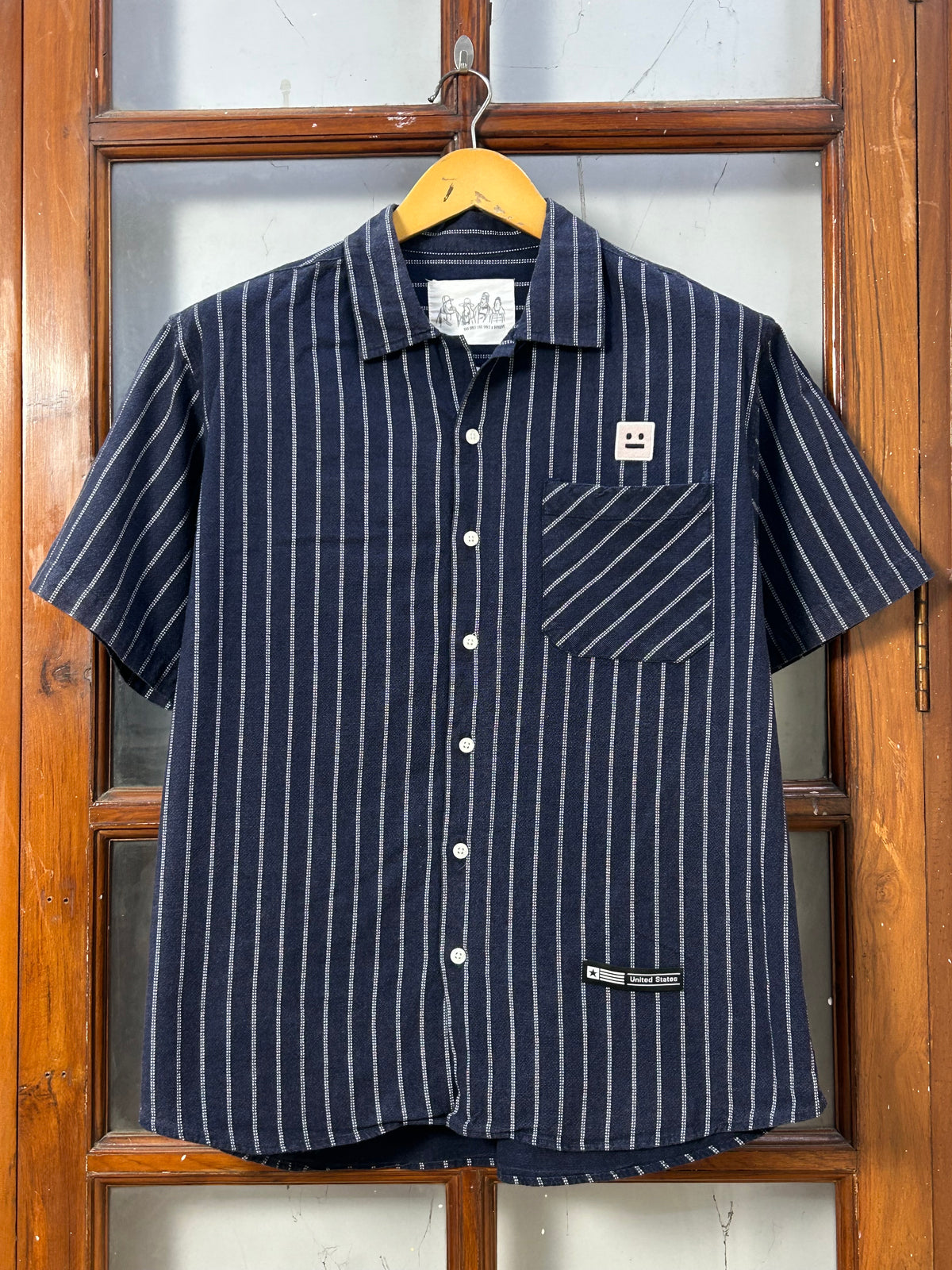 NAVY BLUE STRIPED SHORT SLEEVE SHIRT ( F5906 )