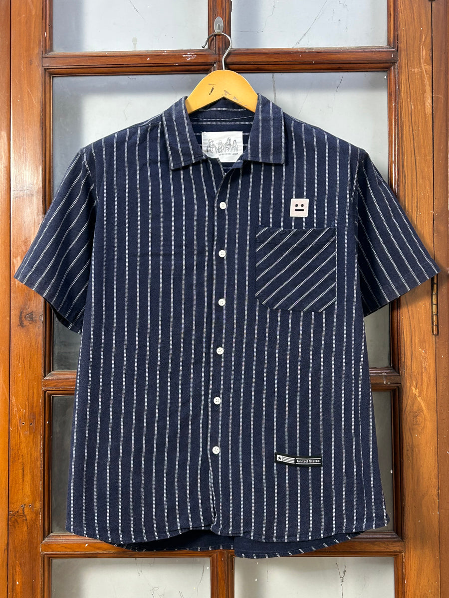 NAVY BLUE STRIPED SHORT SLEEVE SHIRT ( F5906 )