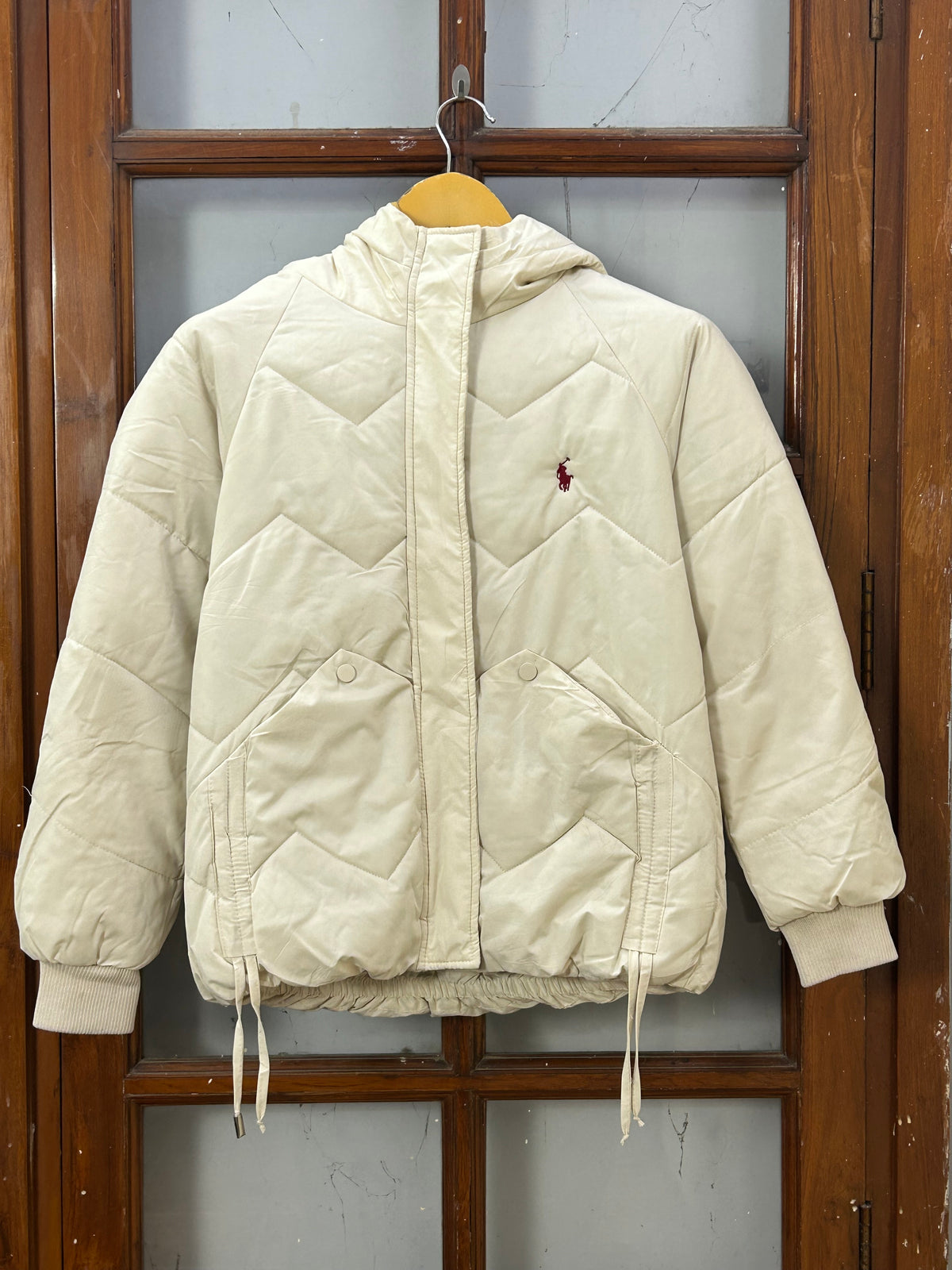 POLO RL OFF WHITE HOODED PUFFER JACKET ( D6872 )