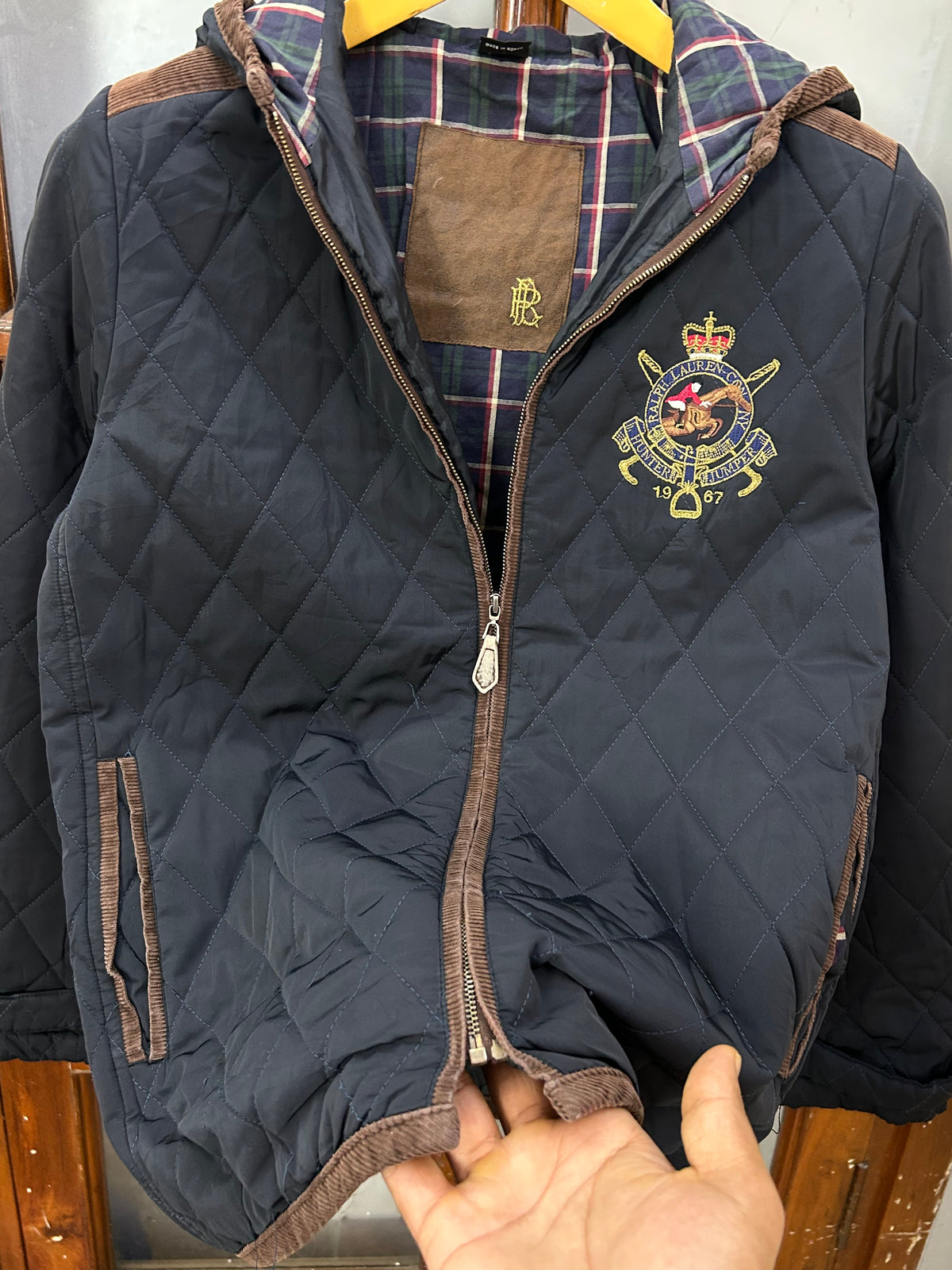 POLO RL NAVY BLUE DIAMOND  QUILTED HOODED JACKET ( D6871 )