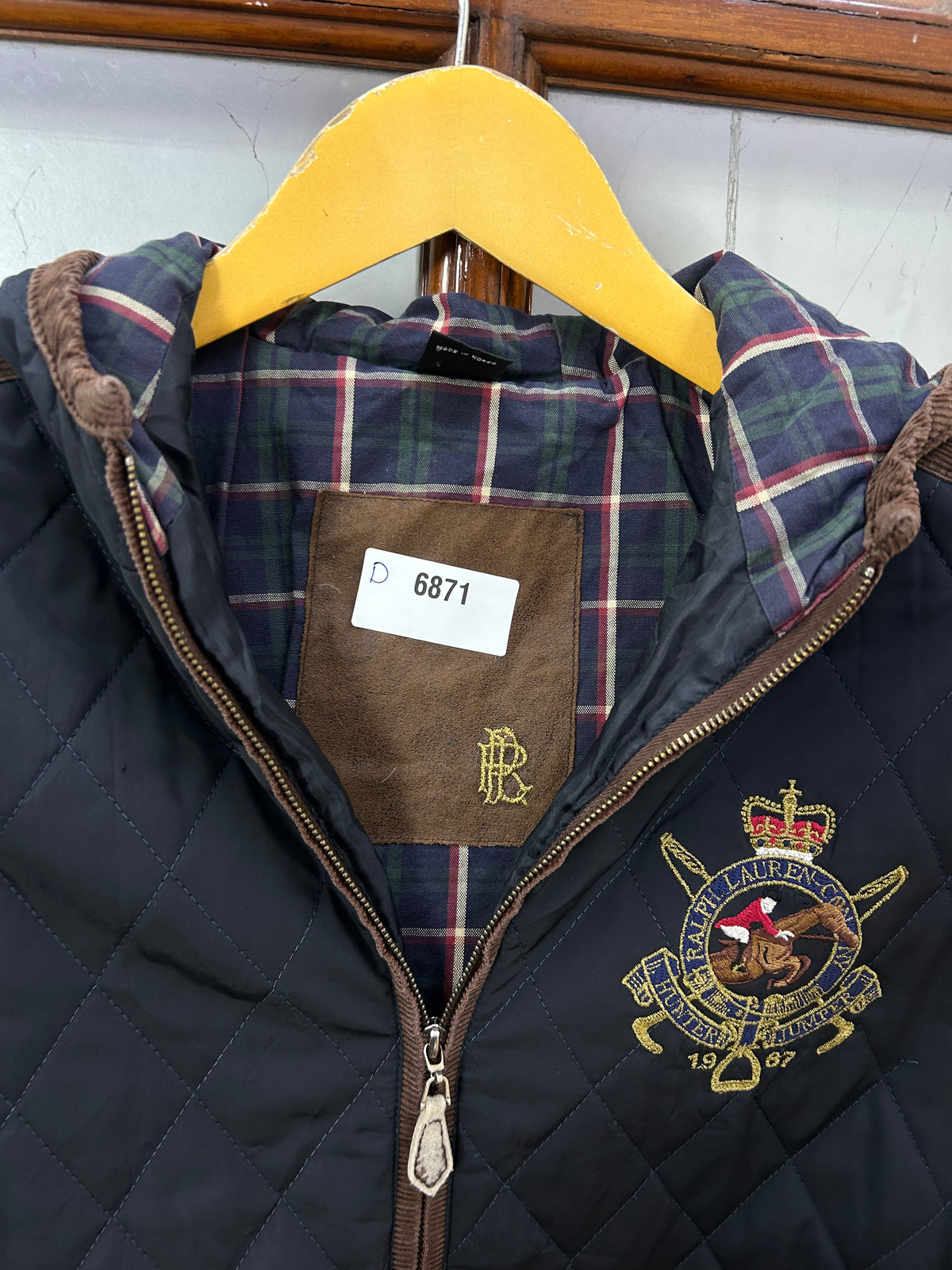 POLO RL NAVY BLUE DIAMOND  QUILTED HOODED JACKET ( D6871 )