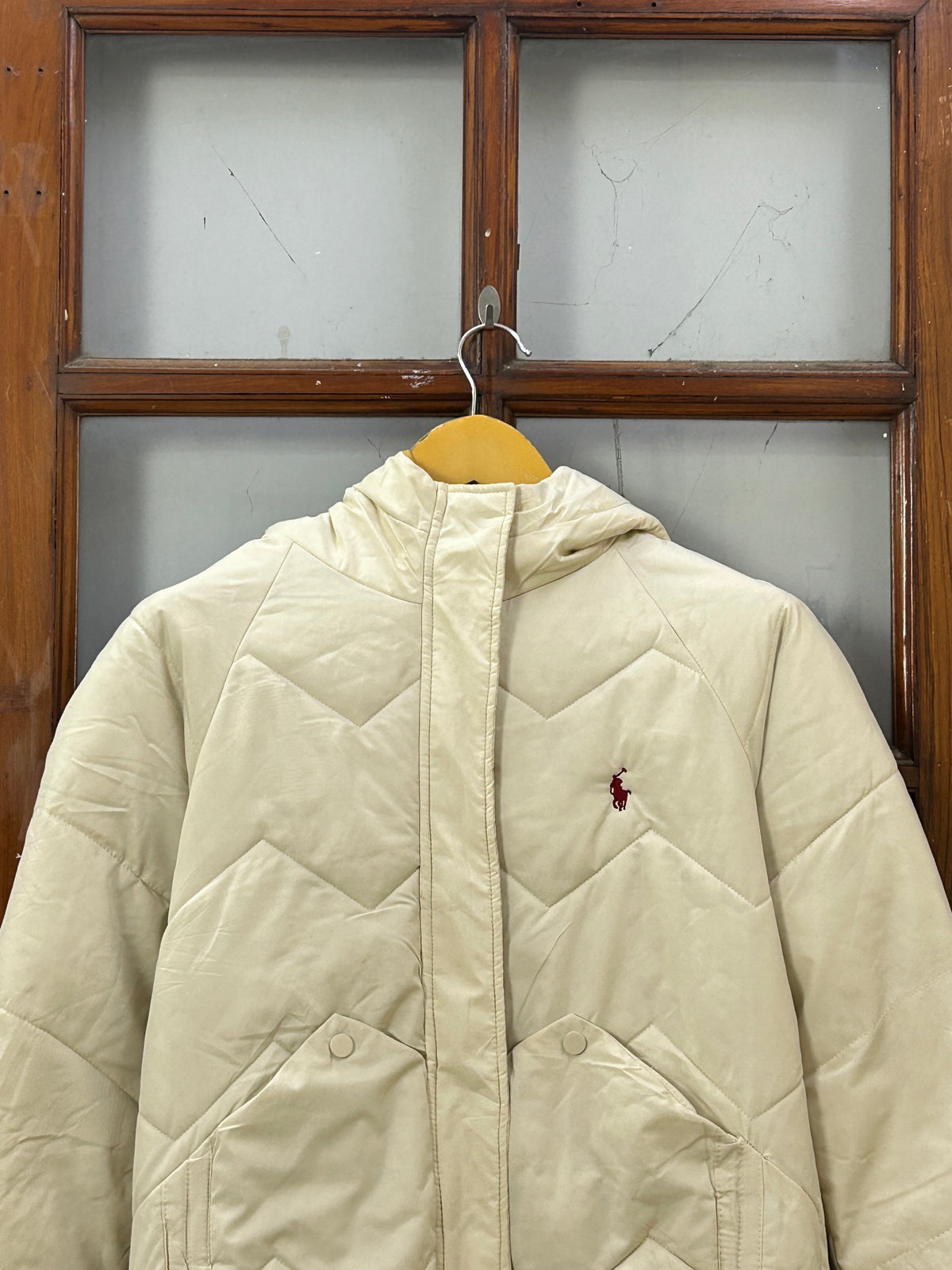 POLO RL OFF WHITE HOODED PUFFER JACKET ( D6872 )
