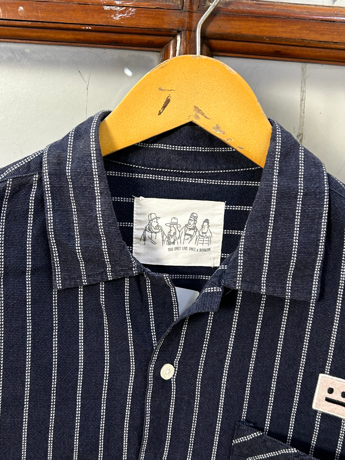 NAVY BLUE STRIPED SHORT SLEEVE SHIRT ( F5906 )