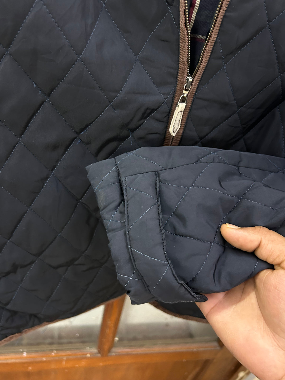 POLO RL NAVY BLUE DIAMOND  QUILTED HOODED JACKET ( D6871 )