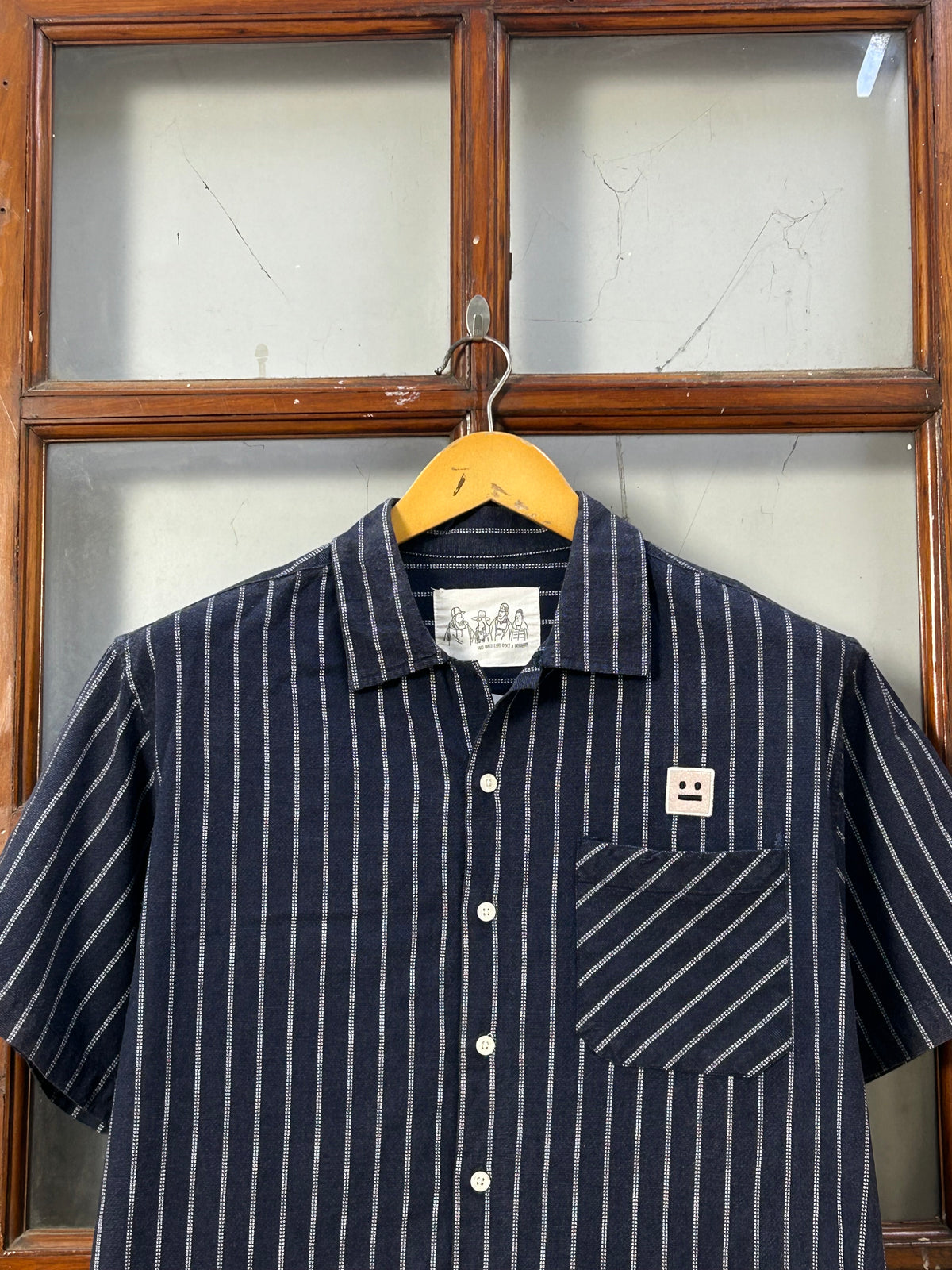 NAVY BLUE STRIPED SHORT SLEEVE SHIRT ( F5906 )