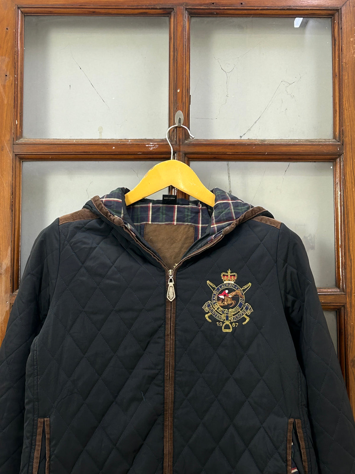 POLO RL NAVY BLUE DIAMOND  QUILTED HOODED JACKET ( D6871 )